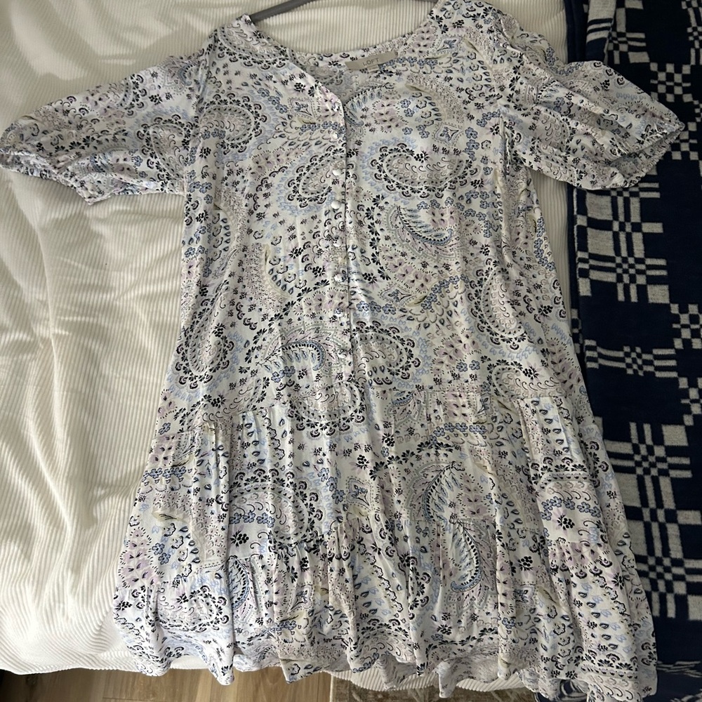 LOFT Blue and White Paisley Midi Dress